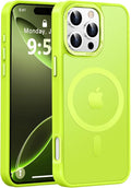 Newfuture Designed for iPhone 16 Pro Case with Magnetic [13 FT Military Drop Protection] [Compatible with Magsafe] Slim Translucent Matte Shockproof with Anti-Fingerprint Phone Case,Fluorescent Green