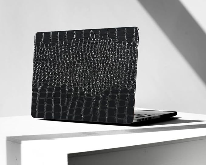 Compatible with Crocodile MacBook Air 13 inch Case 2021 2020 2019 2018 M1 A2337 A2179 A1932, Textured Elegant Luxury Aligator Skin Snakeskin PU Leather Hard Shell & Keyboard Cover, Shiny Black