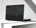 Compatible with Crocodile MacBook Air 13 inch Case 2021 2020 2019 2018 M1 A2337 A2179 A1932, Textured Elegant Luxury Aligator Skin Snakeskin PU Leather Hard Shell & Keyboard Cover, Shiny Black