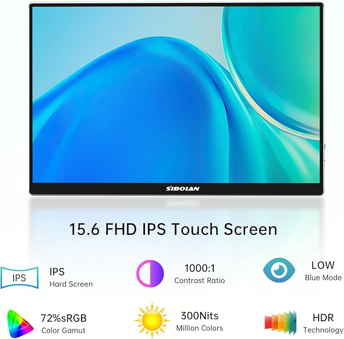 Portable Monitor Touchscreen 15.6 Inch, FHD 1080P IPS 10-Point Touch Screen Monitor, HDMI USB C Second External Monitor for Laptop PC Game Consoles, Built-in Speaker with Protective Case