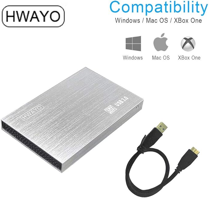 HWAYO 2.5'' HDD 500GB Ultra Slim Portable External Hard Drive USB3.0 Storage for Xbox One Console, PC, Laptop, MacBook (Silver)