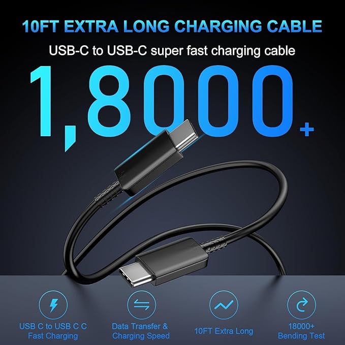 Dual Port 45W Super Fast Charger and Type C Cable 10ft 6ft,USB C Wall Charging Block,Android Phone Charger Cord Long for Samsung Galaxy S26 Ultra/S25/S24/S23+/S22 Plus/S21/S20/iPhone 17 16 15 Pro Max