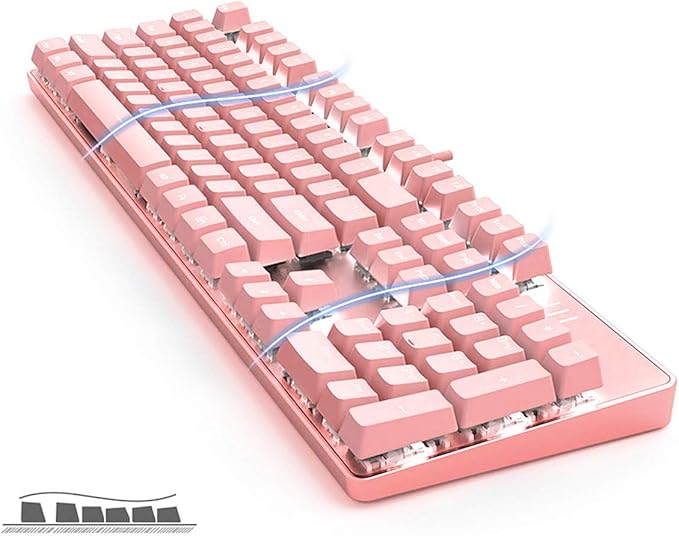 Merdia Full Size Wired Mechanical Gaming Pink Keyboard | Blue Switch 104 Keys US Layout Full Size Pink PC Gaming Keyboards | Hot Swappable LED Backlit Light Up Wired Mechanical Computer Keyboards