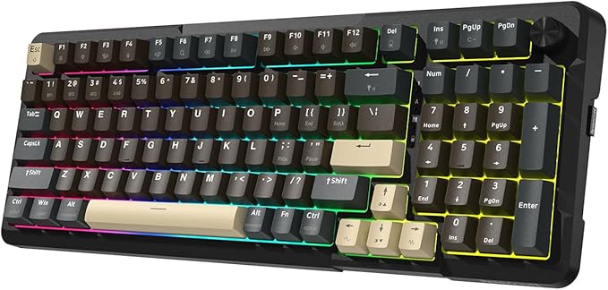 Redragon K742 Wireless Mechanical Gaming Keyboard with Knob, Bluetooth 5.0/2.4GHz/USB C Wired Creamy Keyboard with Number Pad for PC Computer, RGB Backlits, Hot-Swappable with Linear Switches (Brown)