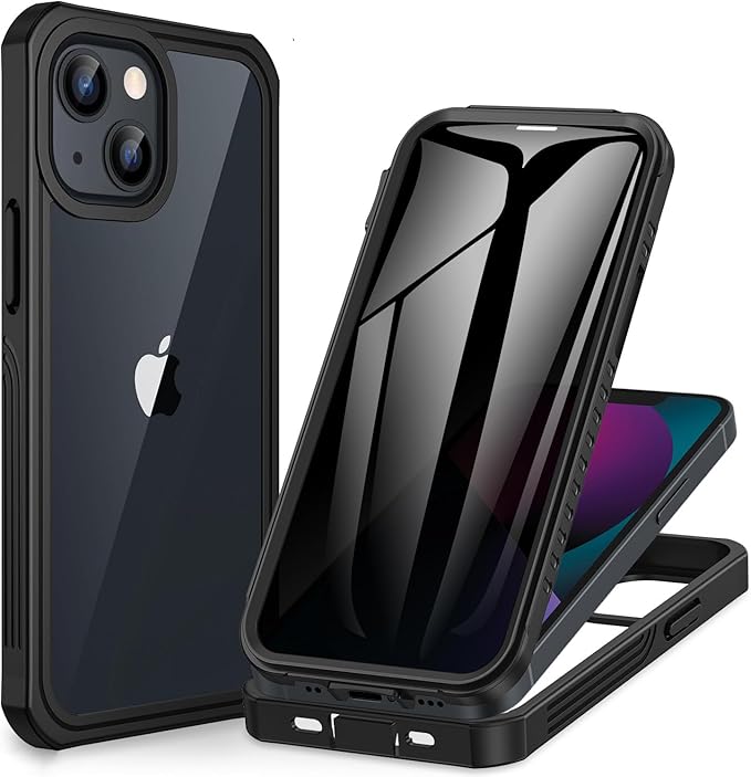 CENHUFO Privacy for iPhone 13 Mini Case, Full Body Phone Case with Built-in 9H Tempered Glass Privacy Screen Protector, Anti Peep Anti Spy Shockproof Protective Bumper Clear Cover - Black