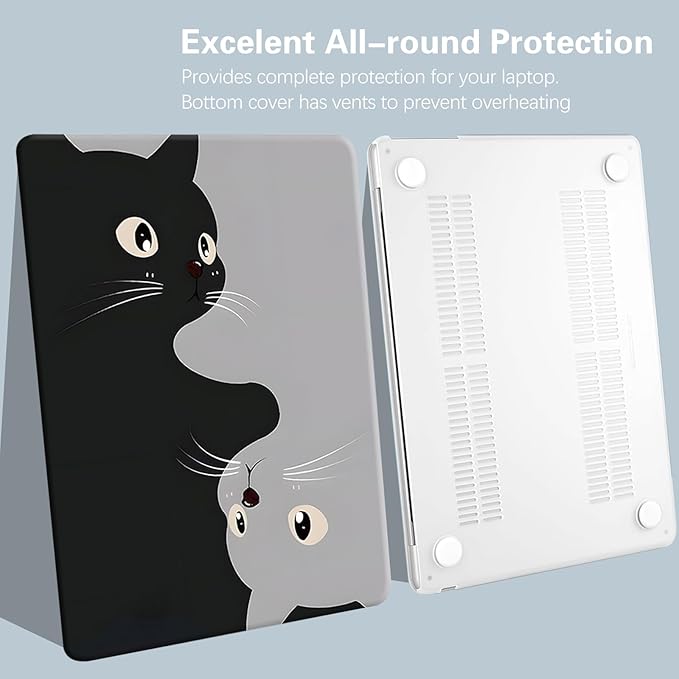 Compatible for MacBook Air 13 inch Case 2021 2020 2019 2018 M1 A2337 A2179 A1932, MacBook Air M1 Case, Cute Aesthetic Protective Plastic Hard Shell & Keyboard Cover, Two Cats