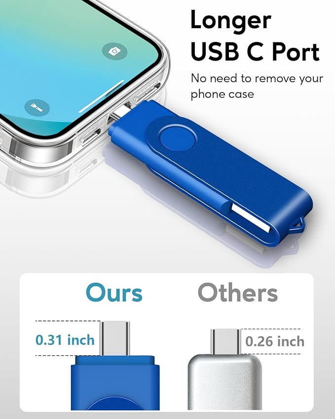 AreTop 32GB USB C Flash Drive 2 in 1 OTG USB 2.0 + Type C Memory Stick with Keychain Dual Type-C Thumb Drive Photo Stick Jump Drive for Android Smartphones, Computer, Tablet, PC, 2 Pack (Black, Blue)
