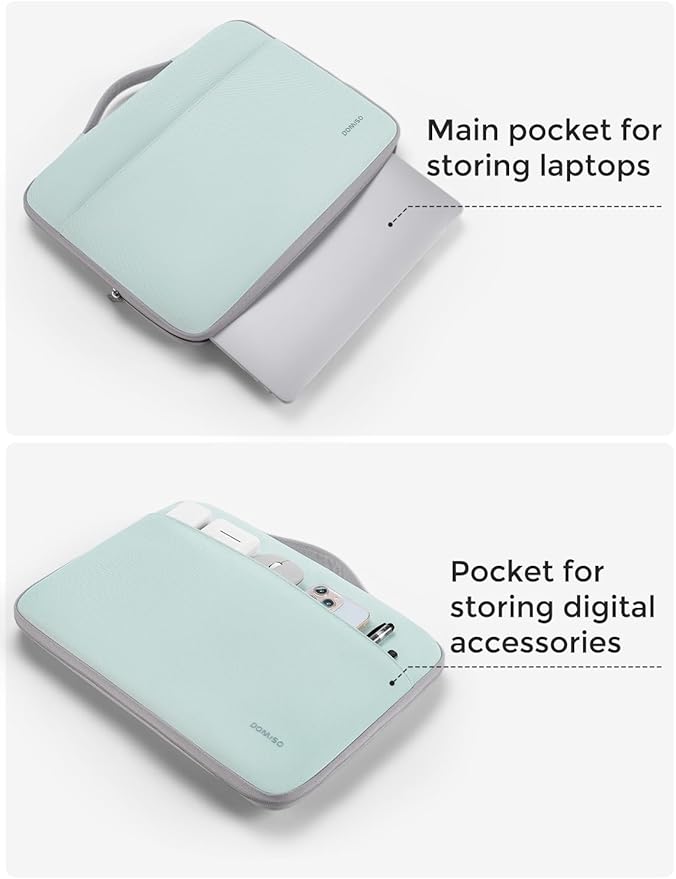 DOMISO 13.3 inch Laptop Case Sleeve Protective Cover Compatible with 14 inch MacBook Pro M4 M3 M2/MacBook Pro Max,13-13.3 inch Dell,Lenovo, HP,Waterproof Computer Cases Bag with Handle,Mint Green