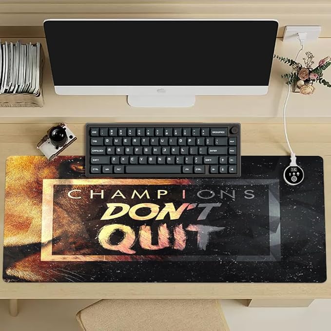 Champions Don’t Quit Inspirational Mousemat Large Gaming Mouse Pad Extended Desk Mousepad with Stitched Edges,Non-Slip Base Water Resist Keyboard Pad for Gamer Office & Home 31.5x15.7 inch