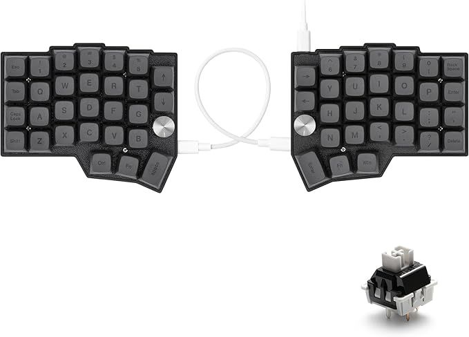 YIVU 60% Split Keyboard, Programmable Ergonomic Mechanical Keyboard with QMK/Vial, Hot-Swap 3/5 Pin, C-to-C Link, Dual Rotary Encoders & RGB, for Coding and Gaming