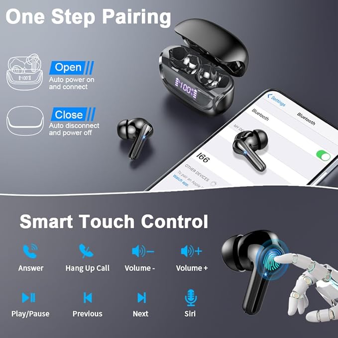 Jxrev 2026 Wireless Earbuds, Bluetooth 5.4 Headphones with ENC Noise Canceling Mics, in-Ear Earphones Deep Bass Stereo, IP7 Waterproof Wireless Headphones for Android iOS