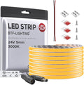 BTF-LIGHTING FCOB COB 5mm Width UL Listed Super Narrow Flexible Uniform Light LED Strip 16.4FT DC24V 3000K CRI 90+ Dimmable LED Ribbon for Kitchen Home Indoor Decoration(No Adapter or Controller)