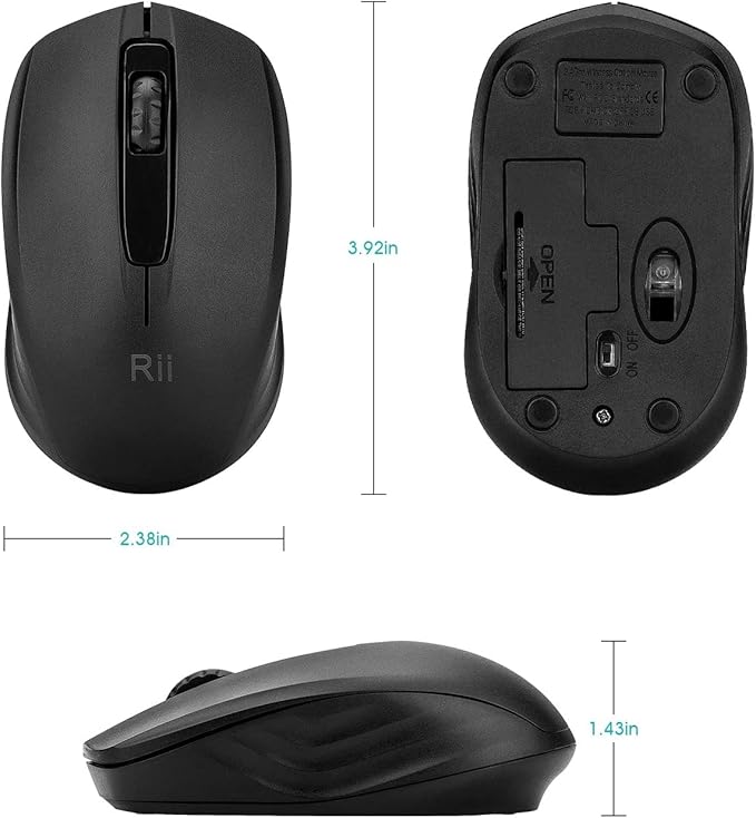 Rii Wireless Mouse, 2.4G Portable Computer Mice for PC, Laptop, Windows,Office Included Wireless USB dongle (Black)