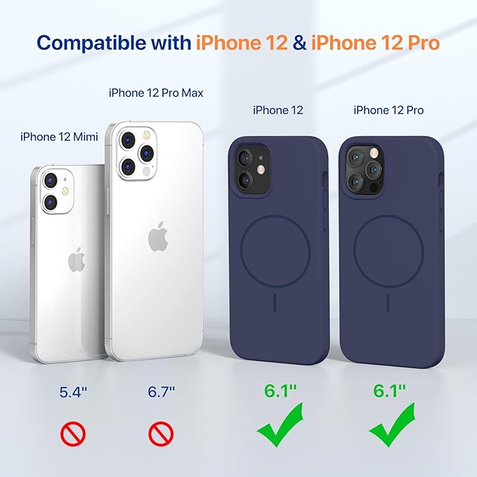 Miracase Magnetic for iPhone 12 Case/iPhone 12 Pro Case, [Soft Anti-Scratch Microfiber Lining], Compatible with MagSafe, Liquid Silicone Shockproof Drop Protection Phone Case for 12/12 Pro,Dark Blue