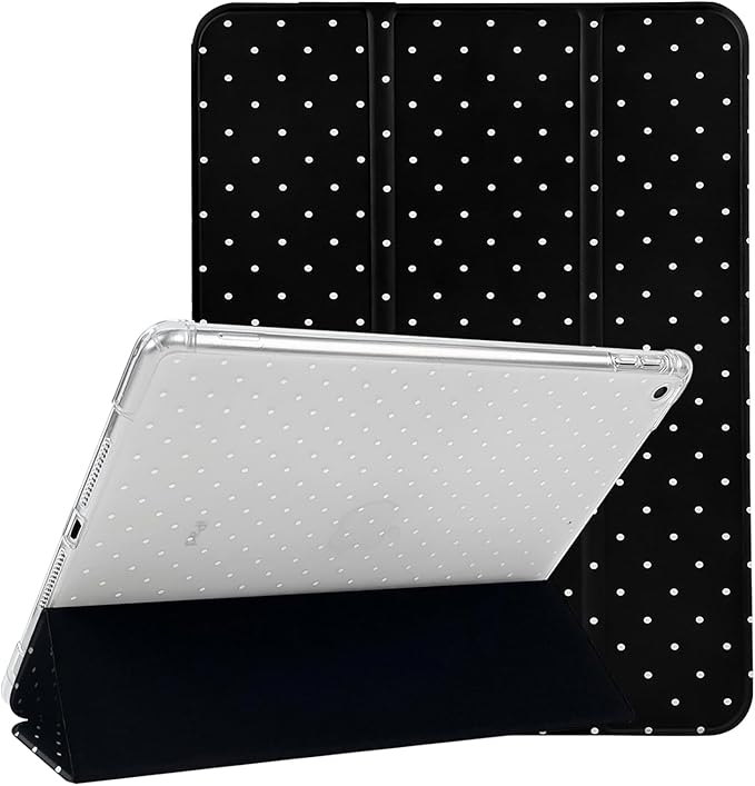 Lovmooful Compatible for iPad 5/6 (9.7-Inch,2018/2017 Model,6th/5th Generation) Case with Pencil Holder Cute Polka Dot with Aesthetic Design Soft TPU Trifold Stand Protective-Black