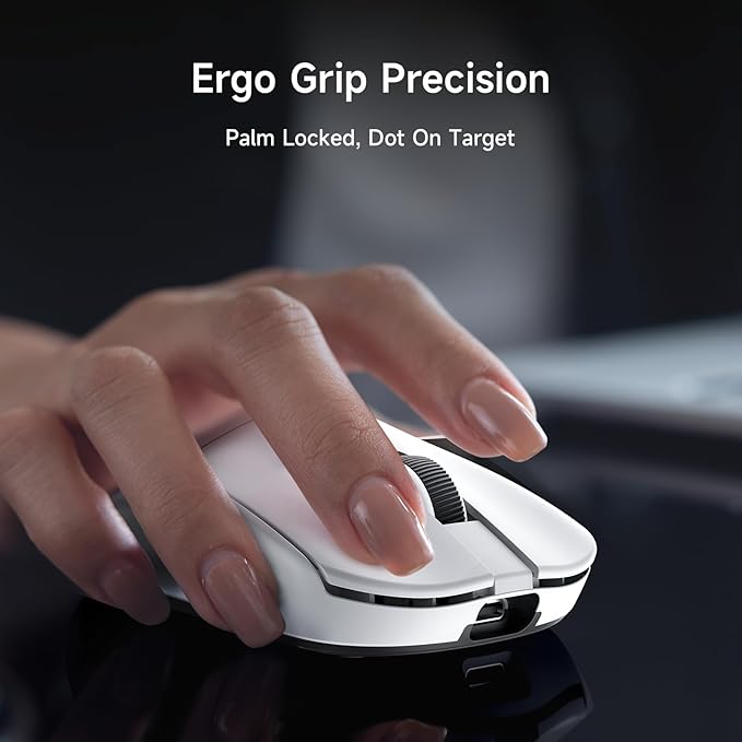 MCHOSE L7 Ultra+ Wireless Gaming Mouse, Lightweight 48g, Ergonomic Mouse with 42K DPI, PAW3950, Optical Switch, 20000 FPS, Dual 8K Polling, 7 Programmable Buttons, 3-Mode Connect, PC/Mac - White