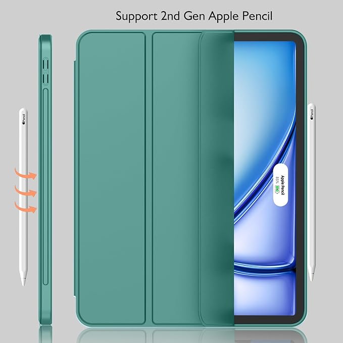 iMieet iPad Air 11 Inch Case M4/M3/M2(2026/2025/2024), iPad Air 5th/4th Generation Case 2022/2020 10.9 Inch with Pencil Holder,Trifold Stand Smart Case with Soft TPU Back(Forest Green)