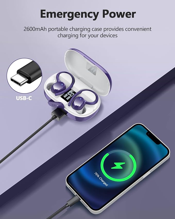 Wireless Earbuds, 128Hrs Bluetooth 5.3 Headphones Sport, Bluetooth Earbuds with ENC Noise Canceling Mic, Bass Stereo Wireless Earphones, IP7 Waterproof Over Ear Buds with Earhooks for Gym/Running