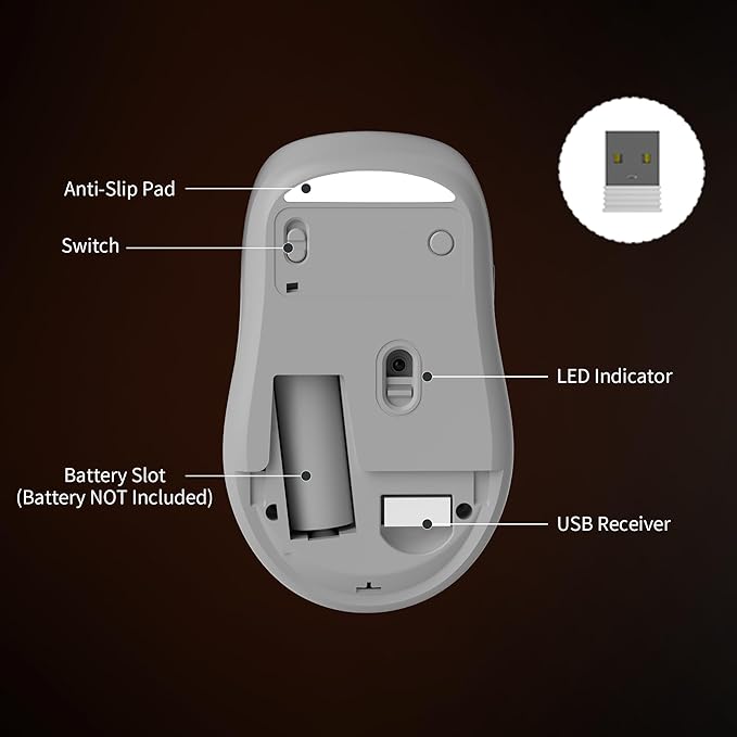 Camiysn V100 Wireless Black Grey Mouse, Ultra-Light 2.4G USB Mouse with Adjustable DPI, Premium Rubber Scroll Wheel & Advanced Optical Sensor, Auto Sleep Mode for Energy Saving