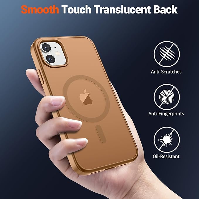 SUPFINE Magnetic for iPhone 11 Phone Case(Compatible with MagSafe)(Military Grade Drop Protection) Slim Translucent Matte Shockproof with Anti-Fingerprint Phone Case,Brown
