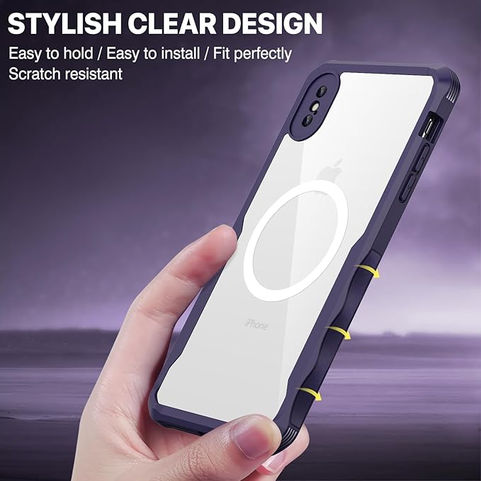 CENHUFO Privacy Magnetic for iPhone Xs Max Case, Full Body Phone Case Built-in 9H Tempered Glass Privacy Screen Protector [Compatible with Magsafe] Shockproof Protective Bumper Clear Cover - Purple