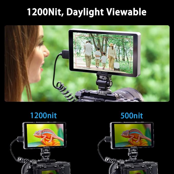 FEELWORLD P6XL 6 Inch Camera Monitor, 1200nit IPS Touch Screen 1920x1080 Built-in 3000mAh Battery Camera Field Monitor with Sunshade, Video Assist HDR Waveform Focus Peaking 3D LUT 4K HDMI