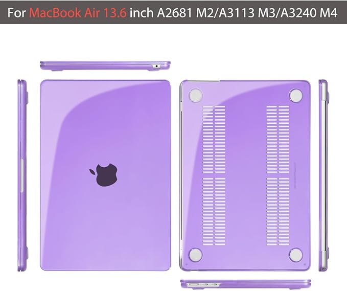 Teryeefi MacBook Air 13.6 Inch Case 2022 2024 2025 2026 Model A2681/A3113/A3240/A3449 with M2 M3 M4 M5 Chip, Hard Shell Cover with Keyboard Cover & USB 3.0 Adapter, Crystal Purple