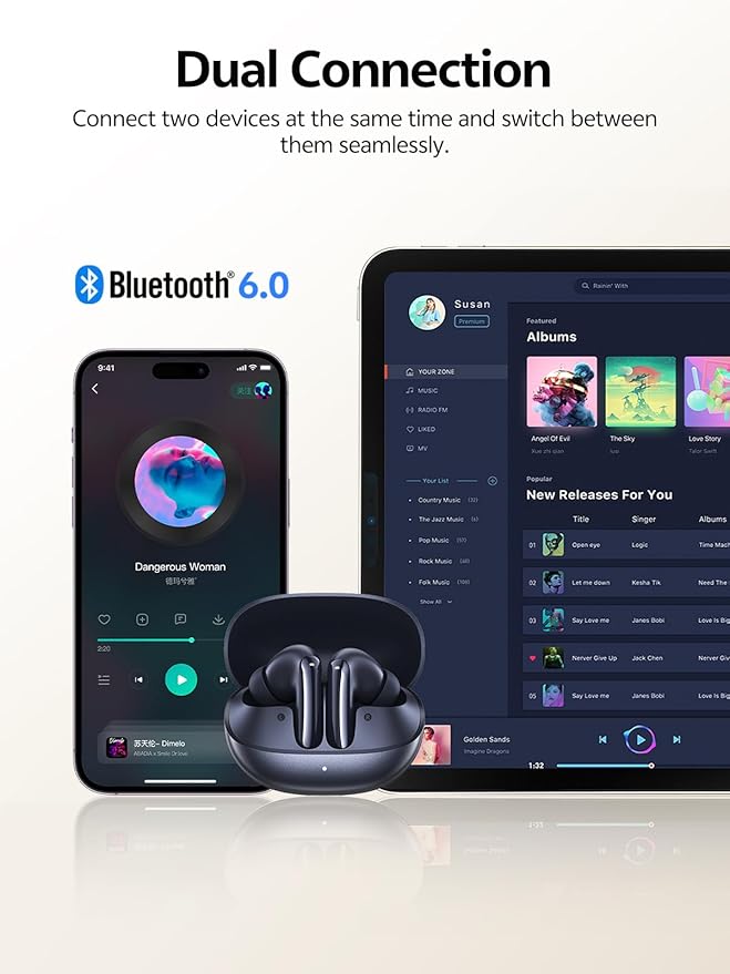 QCY MeloBuds N20 Active Noise Cancelling Wireless Earbuds, 50dB ANC Headphones with 6 Mics ENC Clear Call, 13mm Dynamic Driver, 40H Battery Life, Bluetooth 6.0 (Blue)