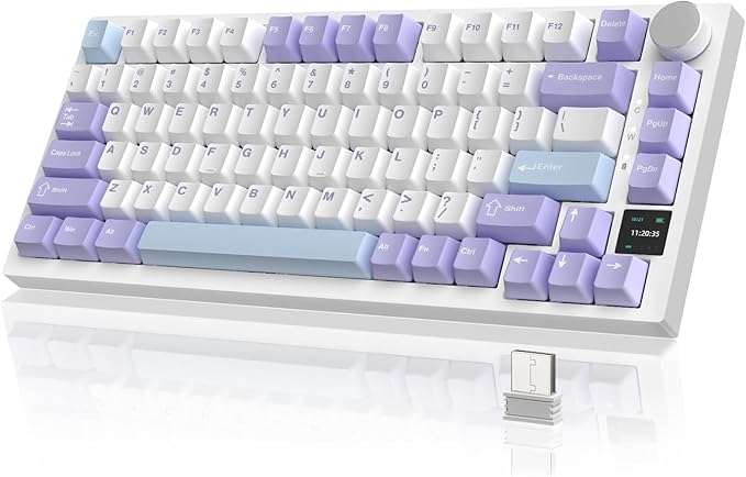 Attack Shark ajazz AK820 Pro Wireless Mechanical Gaming Keyboard Hot Swappable TFT Display & Knob RGB Backlit BT 5.1/2.4Ghz /Type-C Wired Gasket-Mounted Custom Keyboard for PC/Win(Purple/Fish Switch)