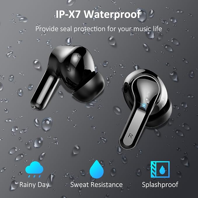 Wireless Earbuds, Bluetooth 5.3 Headphones 2025 NEW Ear Buds 40H Bass Stereo in-Ear Earphones ENC Noise Cancelling Earbuds with 4 HD Mic, USB-C LED Display IP7 Waterproof Sport Headset for Android iOS