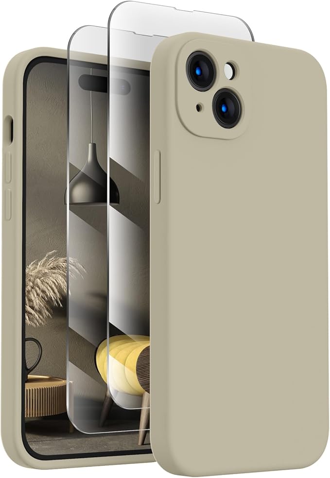 FireNova Designed for iPhone 15 Case, Silicone Upgraded [Camera Protection] Phone Case, Soft Anti-Scratch Microfiber Lining Inside, 6.1 inch, Khaki