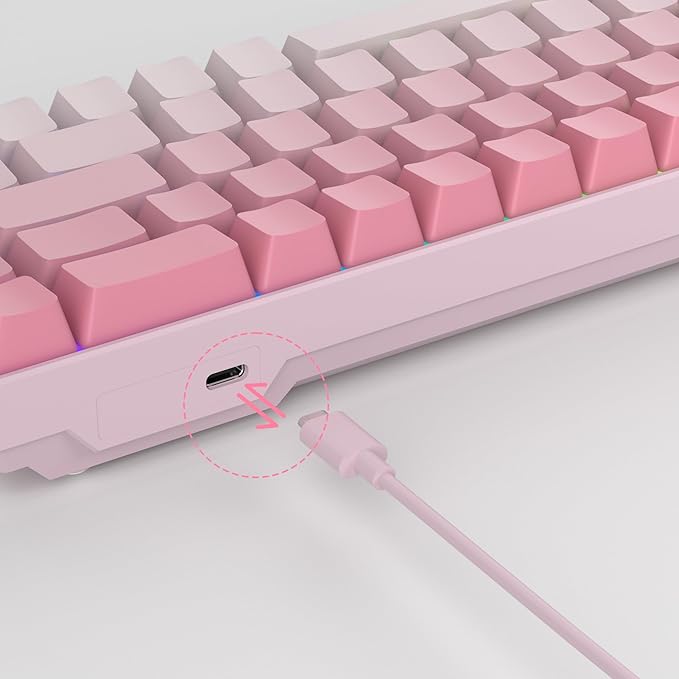 MageGee Portable 60% Mechanical Gaming Keyboard, RGB Backlit Compact 68 Keys Mini Wired Office Keyboard with Red Switches for Laptop PC Mac, Side Printed Keycap - Pink