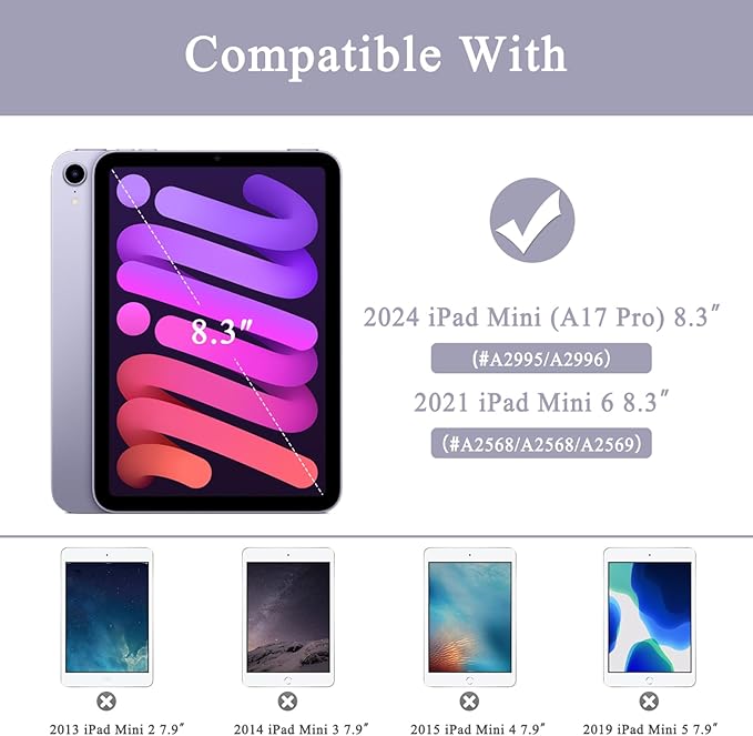 Supveco Case for iPad mini 7 (A17 Pro) 2024/iPad Mini 6 2021 8.3 Inch with Pencil Holder-[Auto Wake/Sleep],Slim Protective Case with Soft TPU Back Cover for iPad mini 7th/6th Generation(Purple)
