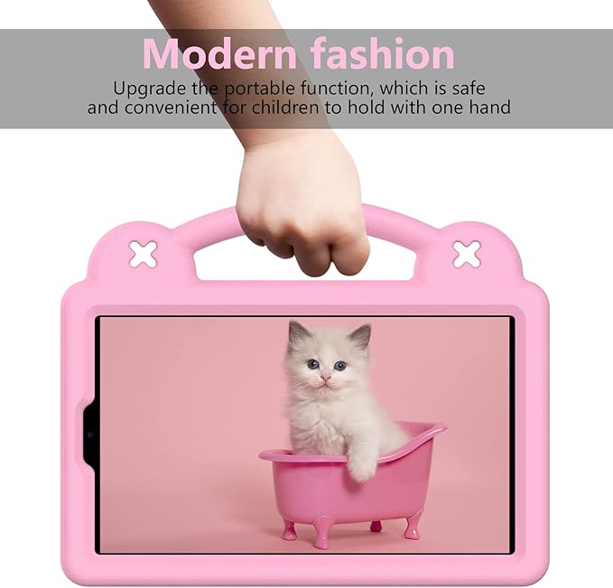 AKABEILA Compatible with Huawei MediaPad M3 Lite S 8.0/Samsung Tab A 8.0 2019 T290/T295/Tab A7 Lite 8.7 T220/T225 2021 Tablet Case, Kids Case with Shoulder Strap & Stand Handle Pink