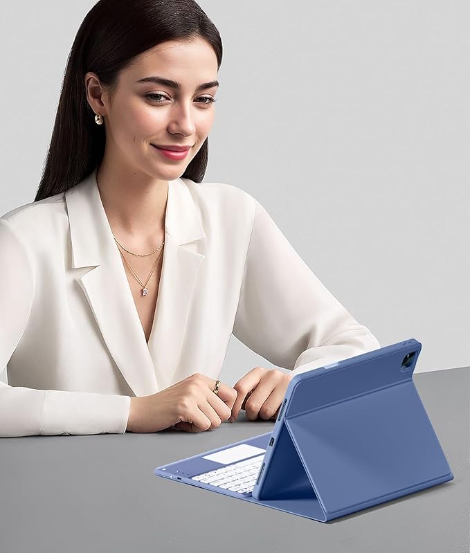 Harvopu for iPad Air 13 Inch & Pro 12.9 Case with Keyboard - Multi-Touch Trackpad, 7 Colors Backlit, Detachable Folio Keyboard Cover for iPad Pro 12.9 (6th, 5th, 4th, 3rd gen), Air 13 M4/M3/M2 (Blue)