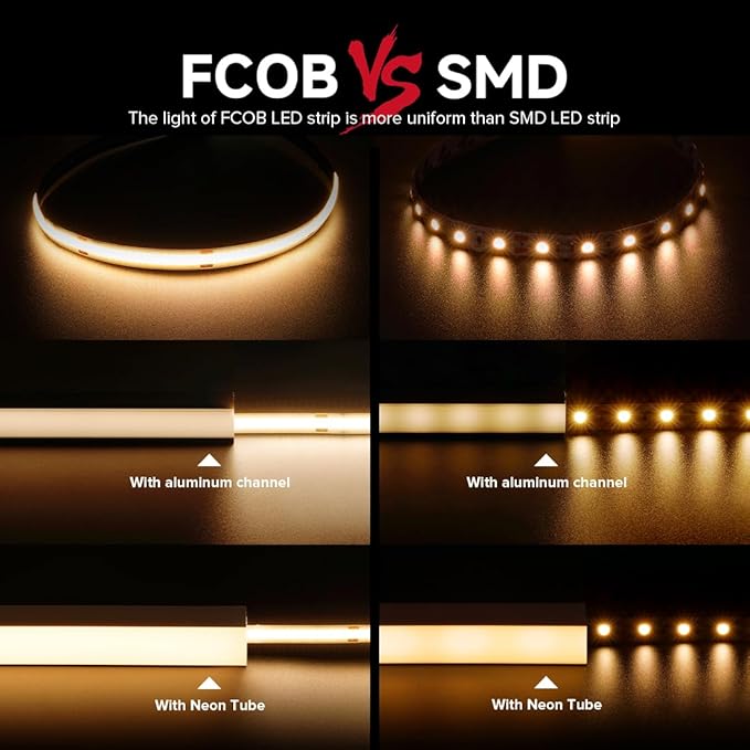 BTF-LIGHTING FCOB COB LED Strip Flexible High Density Uniform Light 8W/m 16.4FT DC12V Warm White 2700K CRI 90+ 8mm Width Dimmable LED Ribbon for Home Indoor Decor(No Adapter or Controller)