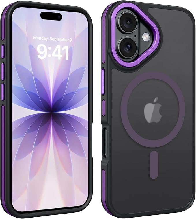 YINLAI Case for iPhone 17, iPhone 17 Phone Case 6.3-Inch,Magnetic [Compatible with Magsafe] Support Wireless Charging Slim Translucent Matte Men Women Shockproof Protective Back Cover, Black/Purple