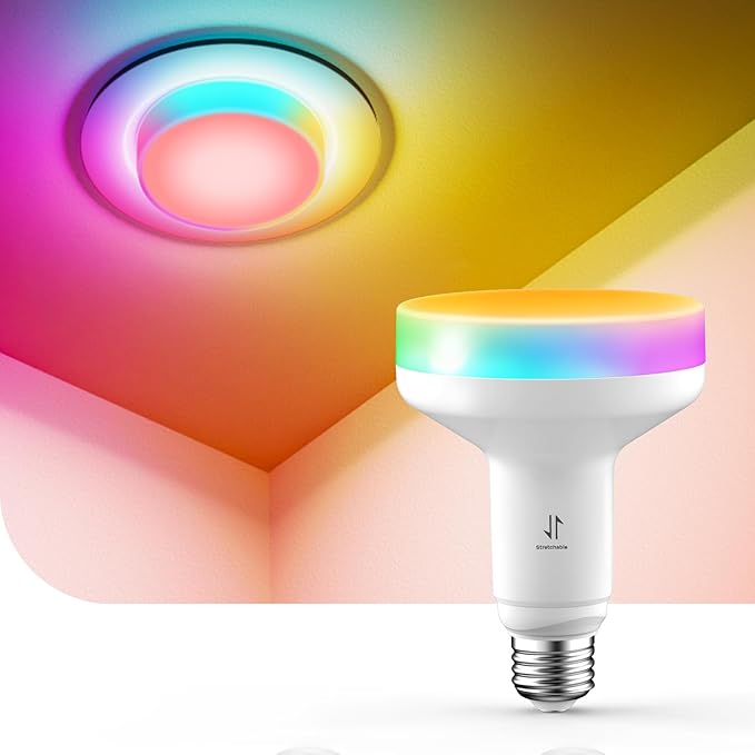 Linkind Matter BR30 Smart Light Bulbs with Stretchable Design & 4-Zone Aurascape Color, 850LM Recessed Smart Flood Light Bulb, Works with Alexa/Apple Home/Google Home, Music Sync Light Show, 1 Pack