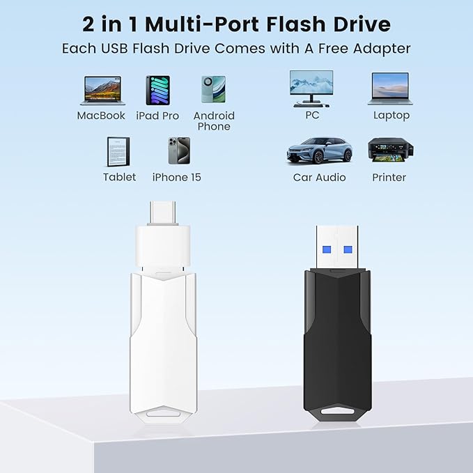 32GB Flash Drives 5 Pack Wooolken USB 3.0 Thumb Drives with USB C Adapters and Lanyards,Memory Sticks for Data Storage