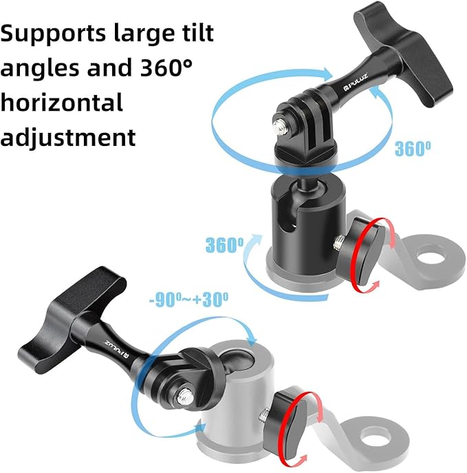 PULUZ Aluminum Motorcycle Rearview Mirror Mount Bracket Holder Compatible with Gopro Hero 13/12/11/10/9/8, DJI Osmo and Insta360 Action Cameras