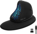 DELUX Seeker Ergonomic Mouse Wireless, Vertical Mouse with OLED Screen, 6 Buttons&Thumb Wheel Function, Silent Click, Up to 7200DPI, Programmable, Rechargeable, BT/2.4G/Wired, RGB Light(M618XSD-Black)