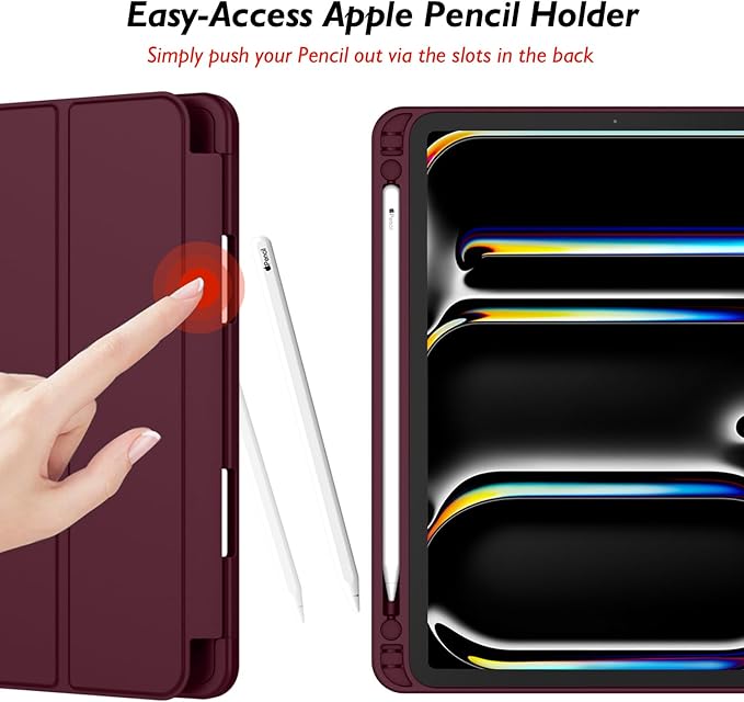 iMieet Case for iPad Pro 11 Inch (M5) 2025 /(M4) 2024 5th Gen, Trifold Stand Smart Cover with Pencil Holder and Soft TPU Back, Auto Wake/Sleep (Wine)