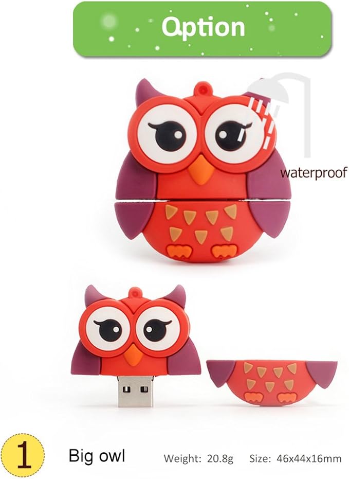 5X8GB Cute Animals USB Flash Drive with Chain Bee Fox Owls Penguin Pen Drive Gifts for School Kids and Students Valentine's Day Gift (Pack of 5 Animals)