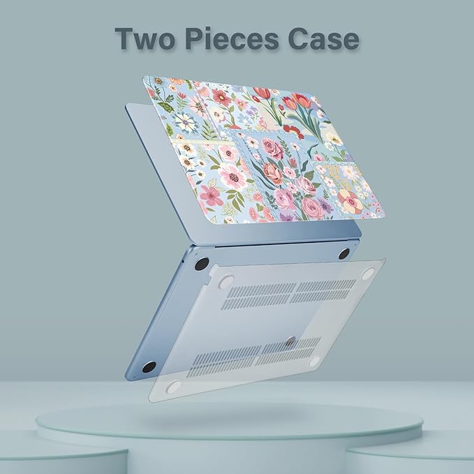 MOSISO Compatible with MacBook Air 13 inch Case M5 2026 M4 2025 M3 M2 2024-2022 A3449 A3240 A3113 A2681, Spliced Flowers Hard Shell&Keyboard Cover&Screen Film for MacBook Air 13.6 inch Case, Blue