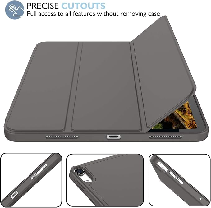 iMieet iPad Air 11 Inch Case M4/M3/M2(2026/2025/2024), iPad Air 5th/4th Generation Case 2022/2020 10.9 Inch with Pencil Holder,Trifold Stand Smart Case with Soft TPU Back(Dark Gray)