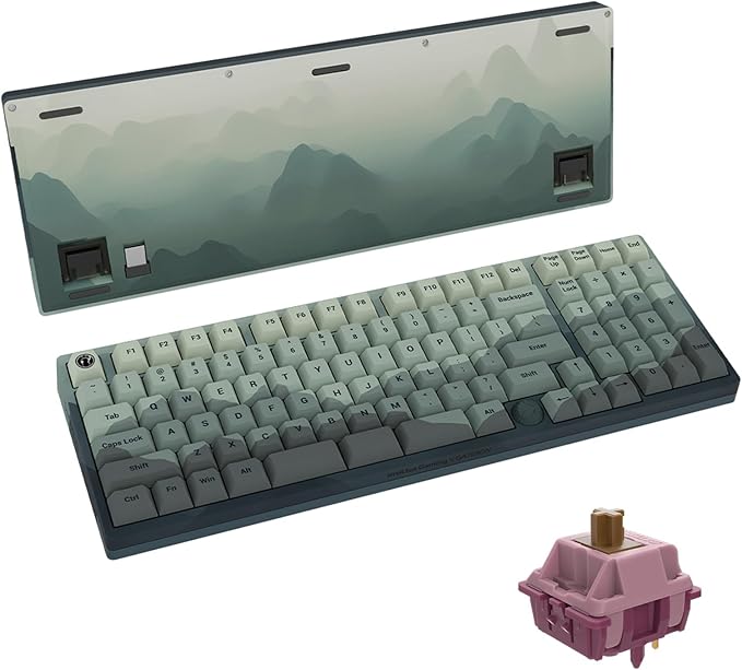 GATERON iG 98 Co-Branded Mechanical Gaming Keyboard, Tri-Mode Hot Swappable Wired/Bluetooth/2.4G Wireless Keyboard with RGB Light for Windows & Mac, PBT Keycaps (Mountain Top, Mountain Top Switch)