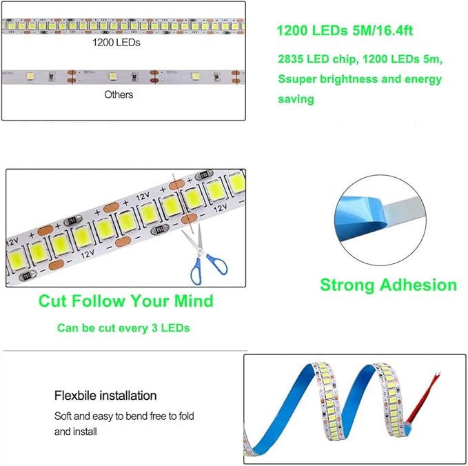 SUYOOULIN LED Strip Lights, SMD 2835 LED Strip, DC12V 1200LEDs 16.4Ft 26000LM High Density LED Light Strips Non-Waterproof IP21, 3 Times Brightness Than SMD3528 LED Strip, Orange