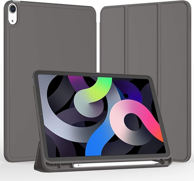 iMieet iPad Air 11 Inch Case M4/M3/M2(2026/2025/2024), iPad Air 5th/4th Generation Case 2022/2020 10.9 Inch with Pencil Holder,Trifold Stand Smart Case with Soft TPU Back(Dark Gray)