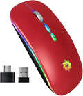 KBCASE LED Wireless Mouse Slim Silent Mouse 2.4G Rechargeable Wireless Computer Mouse Wireless Mouse for Laptop, MacBook, iPad, Chromebook, with USB & Type-c Receiver