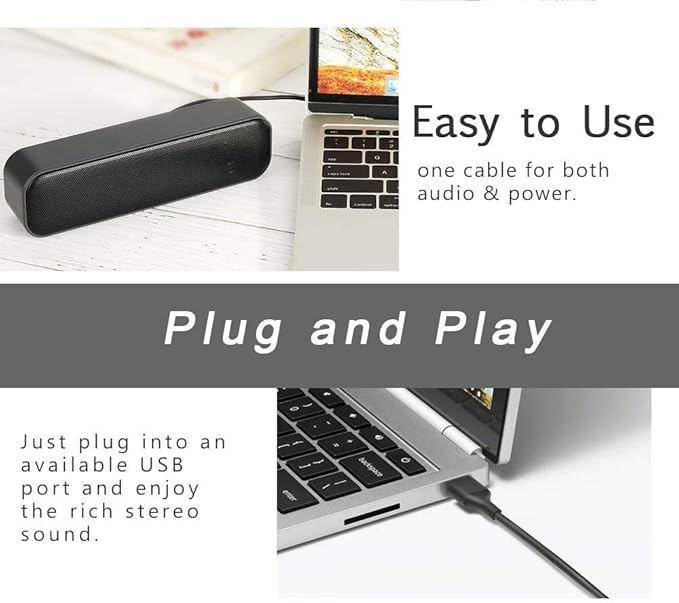 USB Computer Speakers,Laptop Speakers Wired USB Powered,Portable Mini Sound Bar PC Speakers for Windows PC,Desktop Computer,Laptops and Checkout Counter with Stereo Sound